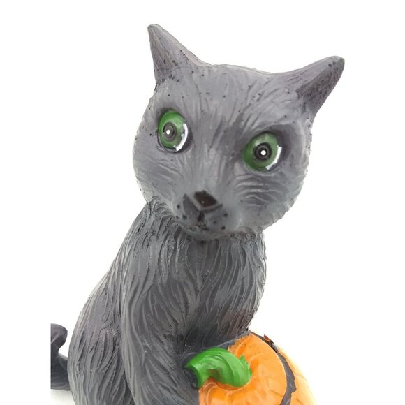 Unmarked Black Cat Halloween Hold Pumpkin Jack Lantern Resin/Ceramic? Figurine - Picture 7 of 10